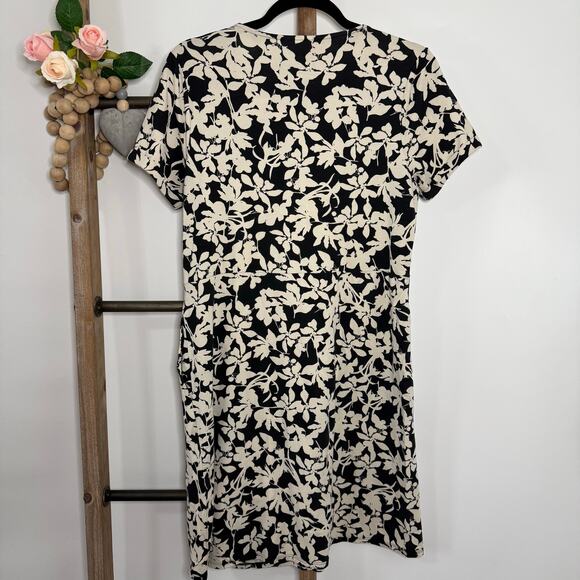 J Jill Floral Black Cream Leaf Short Sleeve Tunic Dress Size Small‎ Petite - Picture 6 of 8